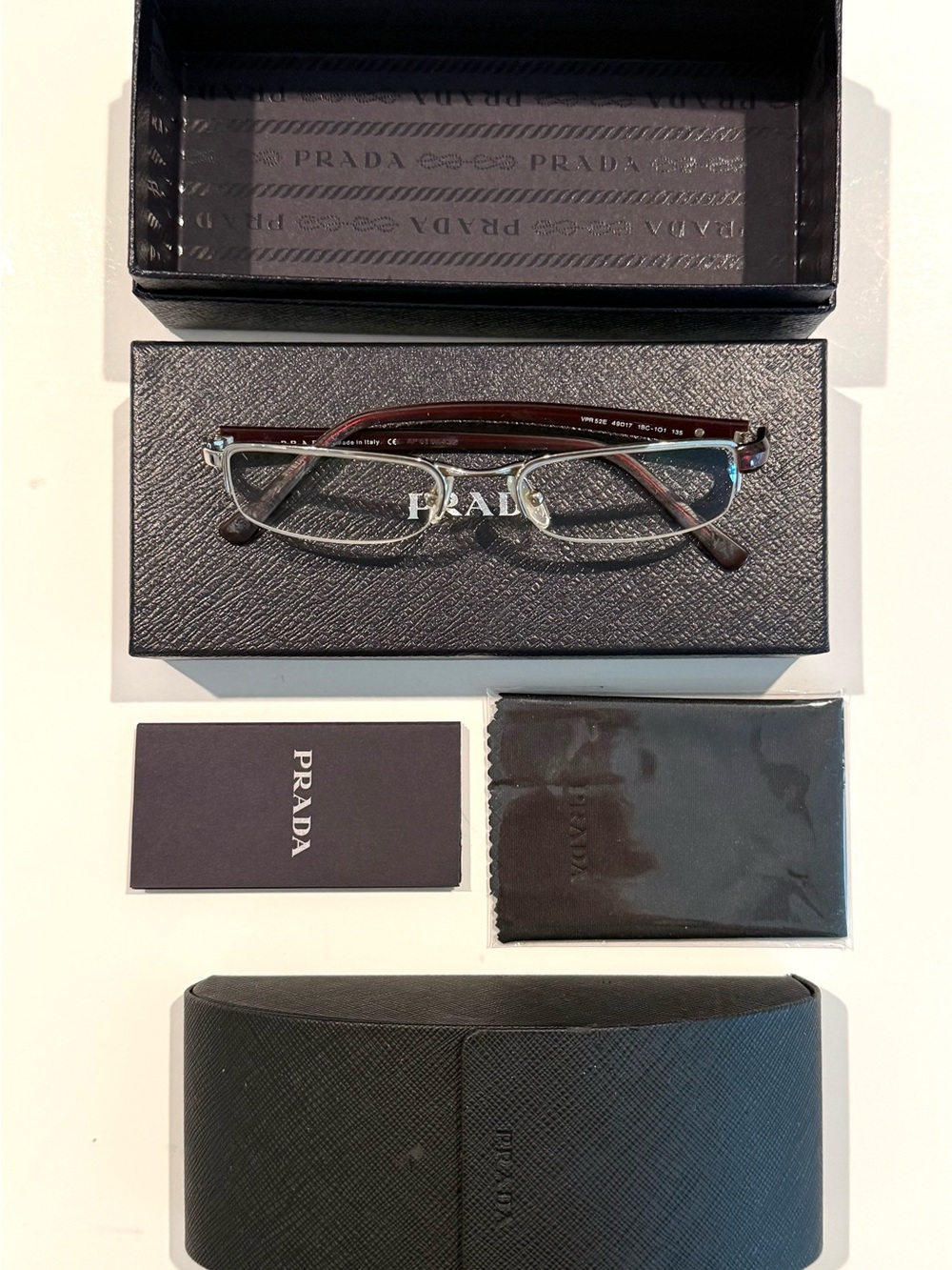 PRADA GLASSES Vintage Semi-Rim Rectangular in Brown and Silver